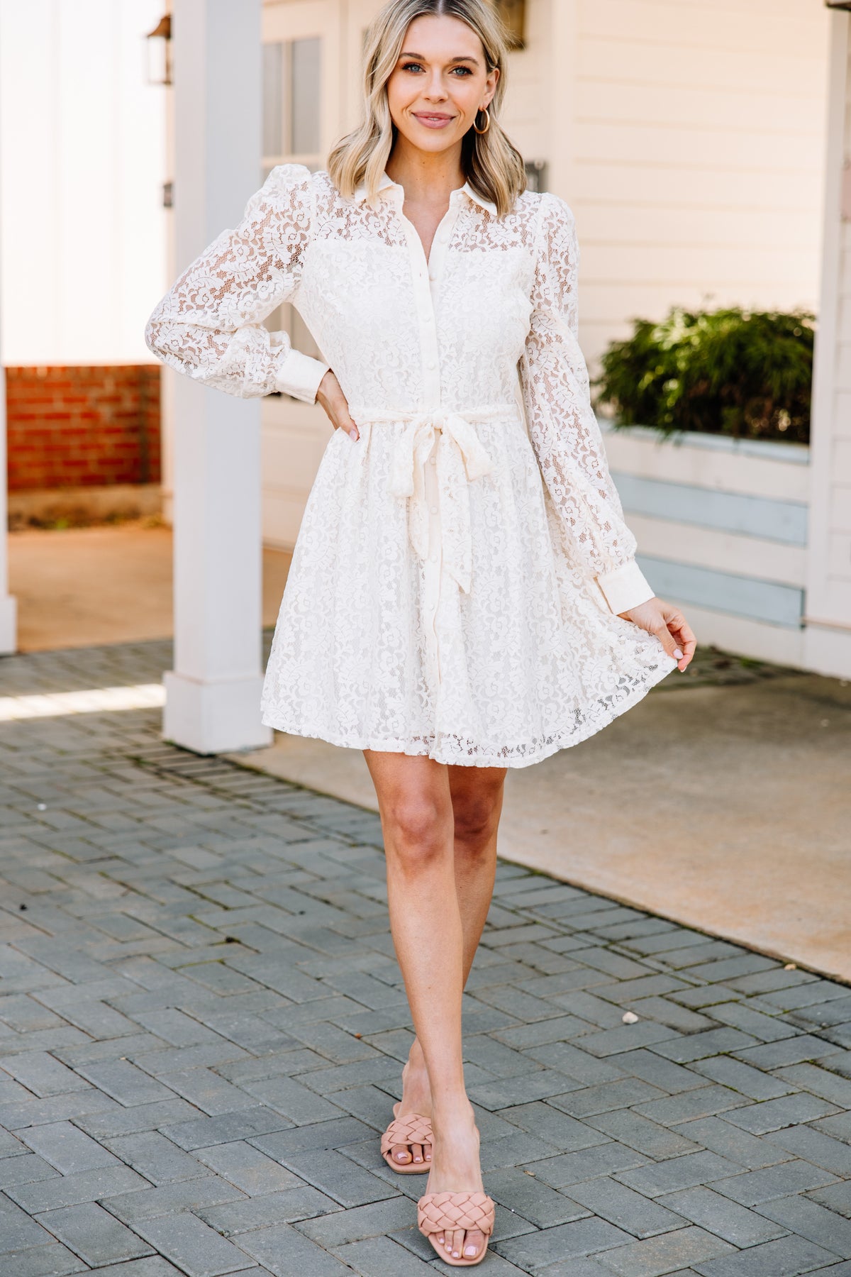 Flattering Cream White Lace Mini Dress - Feminine Dresses – Shop the Mint
