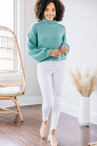 Happy To See You Jade Green Mock Neck Sweater
