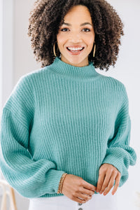 Happy To See You Jade Green Mock Neck Sweater