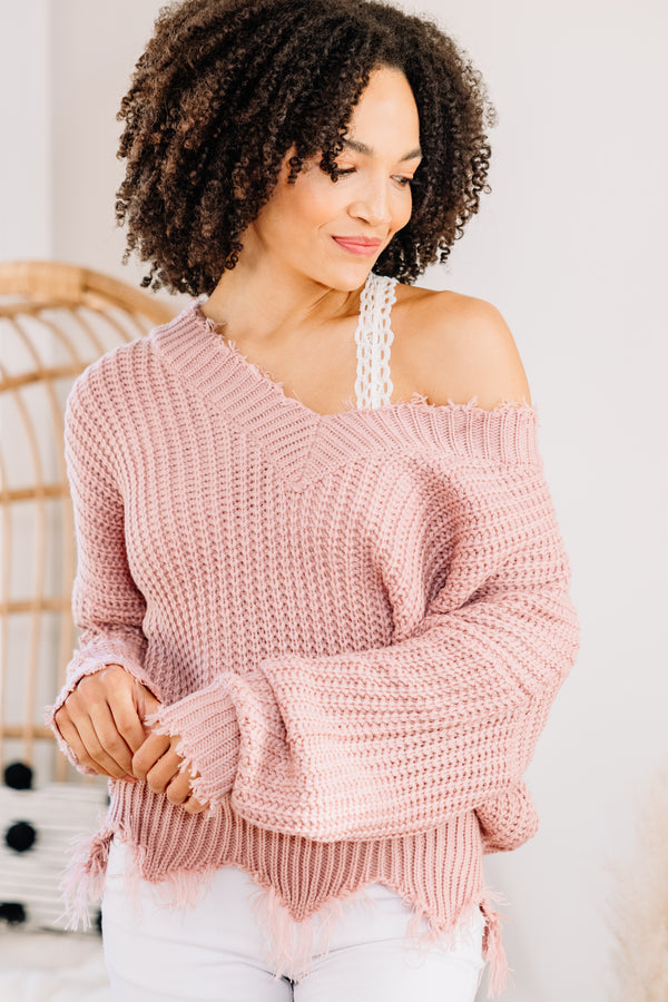 Feeling Brand New Mauve Pink Distressed Sweater