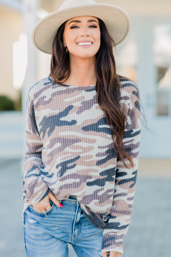 waffle knit camo top