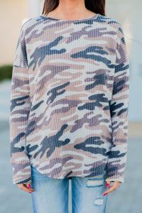 waffle knit camo top