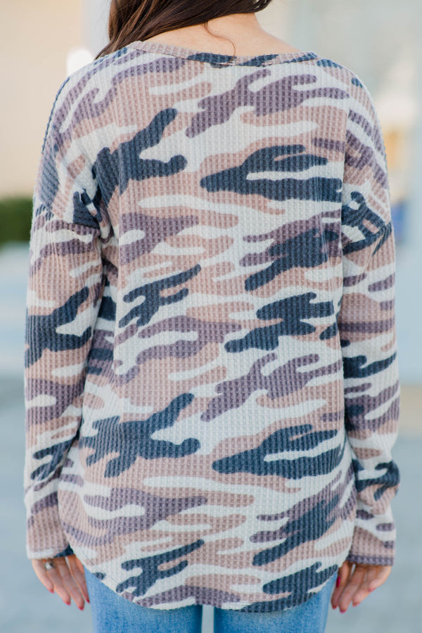 waffle knit camo top