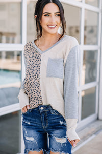 colorblock spotted animal print top