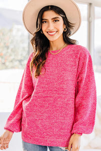The Slouchy Hot Pink Bubble Sleeve Sweater