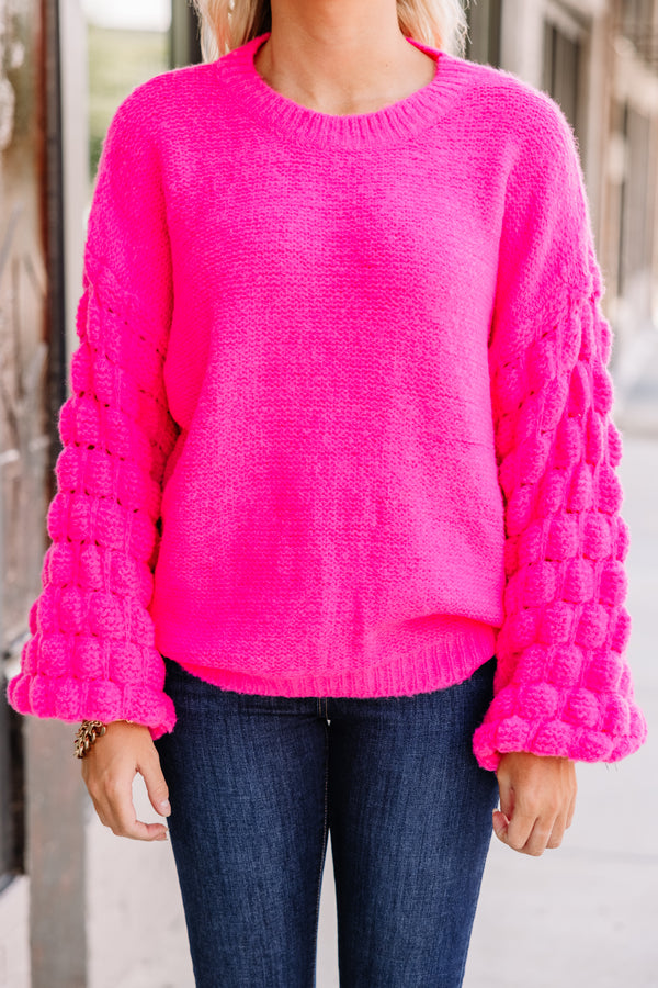 Feeling Close To You Hot Pink Textured Sweater