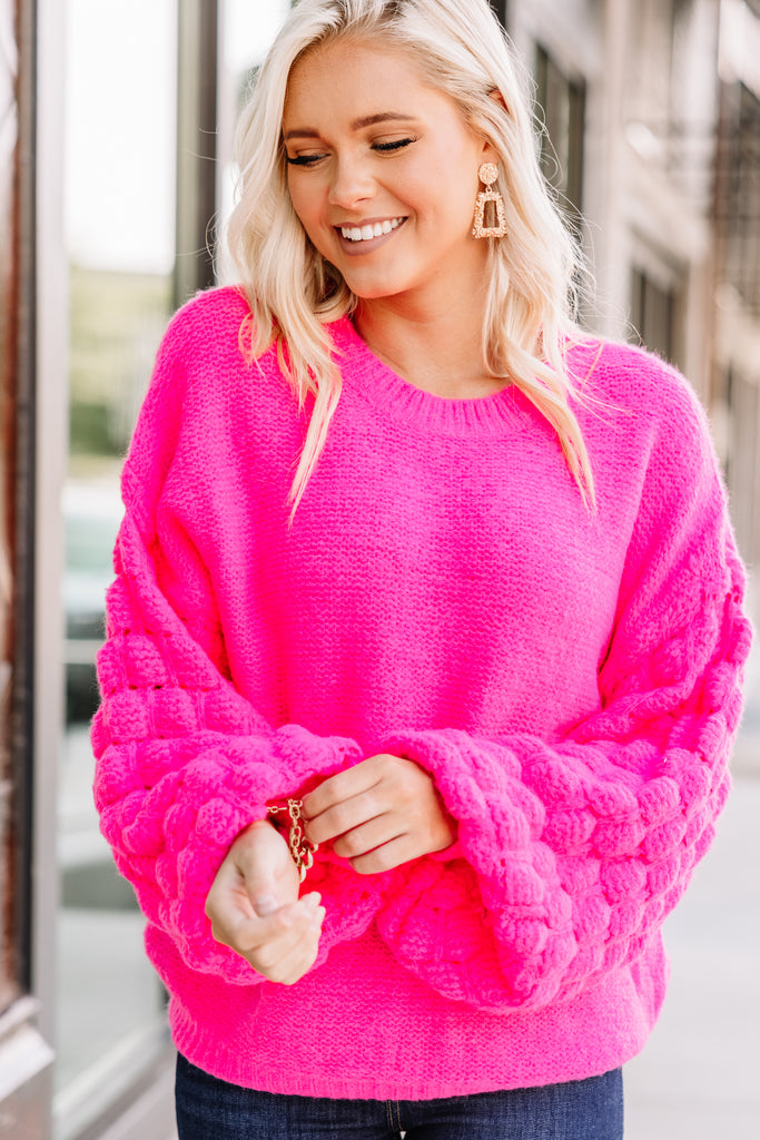 Bright Hot Pink Textured Sweater - Vibrant Women's Sweaters – Shop the Mint