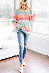 striped bubble sleeve sweater