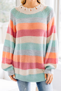 striped bubble sleeve sweater
