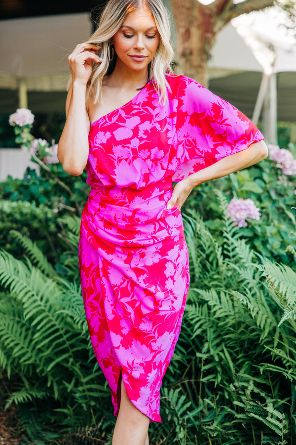 Making Moves Berry Pink Floral Midi Dress