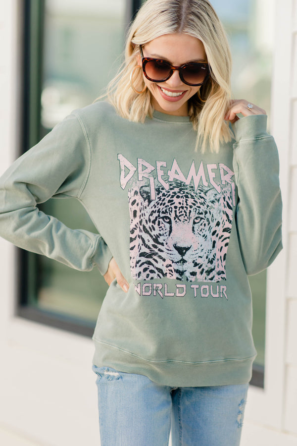 Dreamer World Tour Olive Green Graphic Sweatshirt