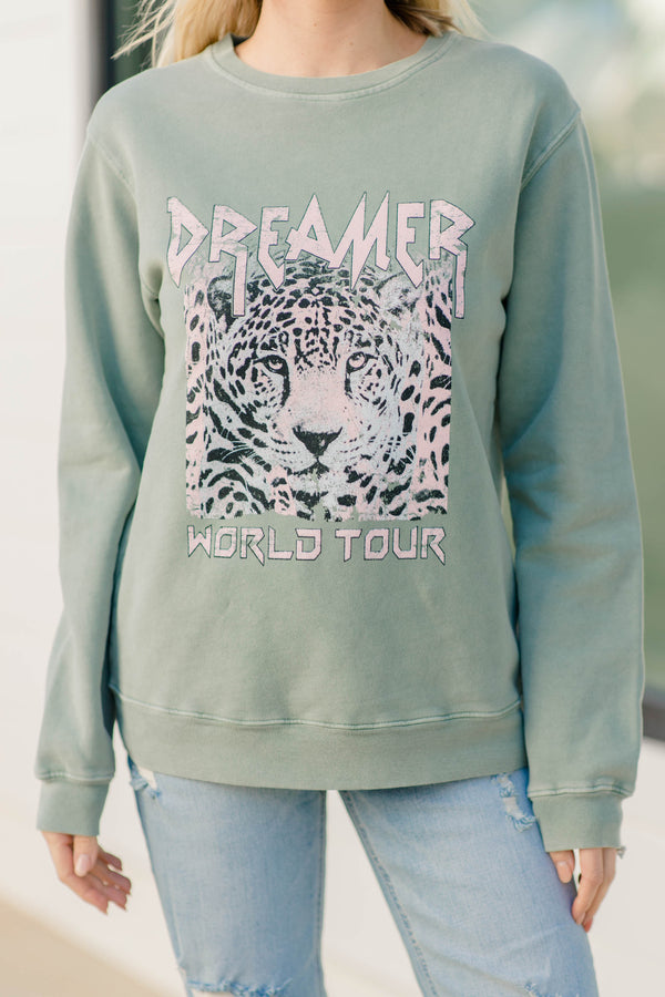 Dreamer World Tour Olive Green Graphic Sweatshirt