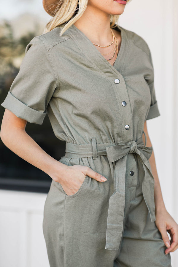 All In My Head Olive Green Utility Jumpsuit