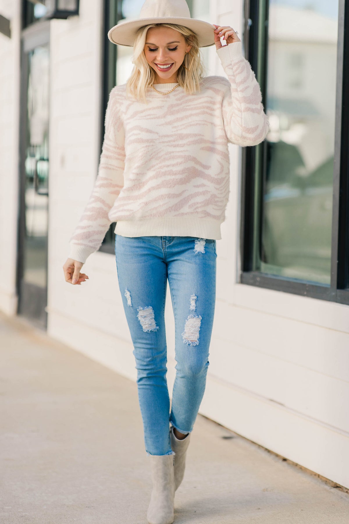 Bold Pink Zebra Sweater - Spring Sweaters – Shop the Mint
