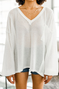 white waffle knit top