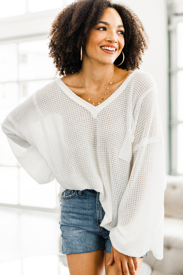 white waffle knit top