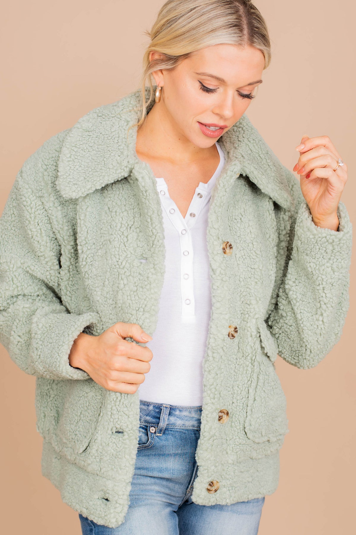 Cozy Mint Green Sherpa Jacket - Trendy Jackets – Shop the Mint