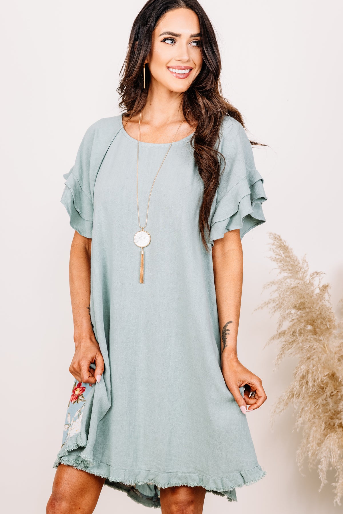 Light Dusty Mint Floral Dress - Feminine Spring Dresses – Shop the Mint