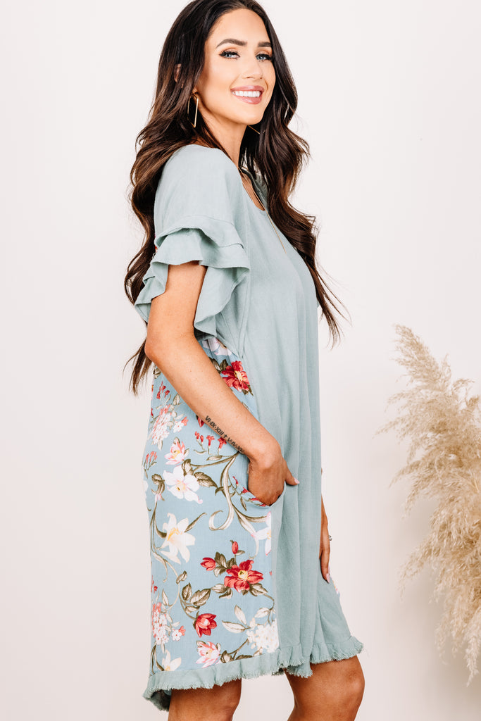 Light Dusty Mint Floral Dress - Feminine Spring Dresses – Shop the Mint