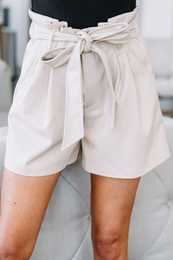 Dreaming Of The Days Taupe Brown Vegan Leather Shorts