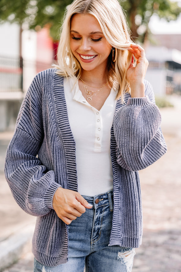 This Is The Time Navy Blue Ribbed Cardigan