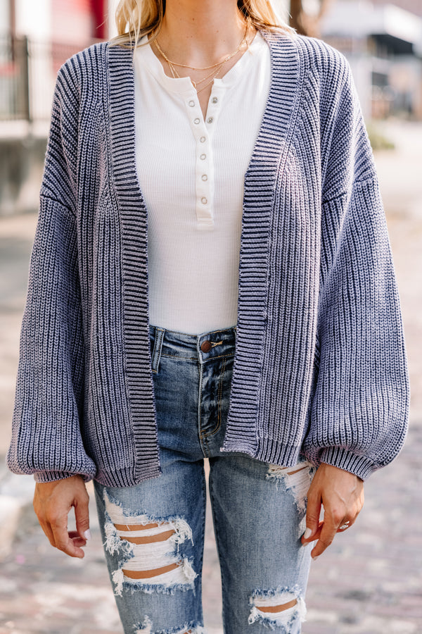 This Is The Time Navy Blue Ribbed Cardigan