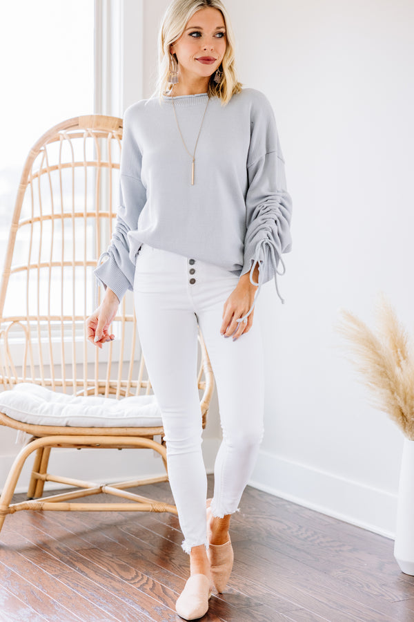 drop shoulder ruched sleeve sweater