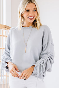 drop shoulder ruched sleeve sweater