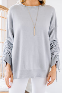 drop shoulder ruched sleeve sweater