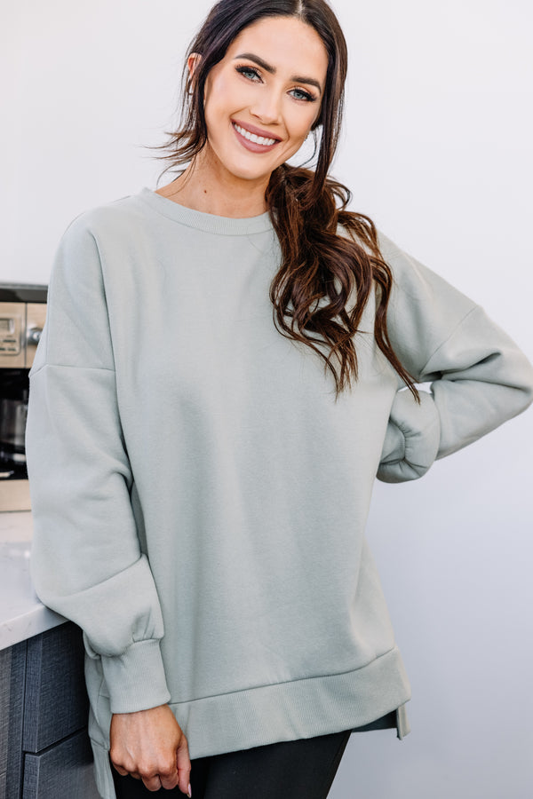 Full Time Comfort Light Sage Green Bubble Sleeve Pullover