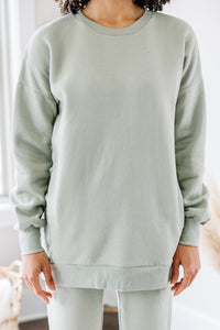It's All Here Light Sage Green Drop Shoulder Pullover
