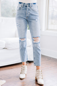 distressed light wash jeans