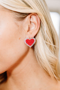beaded heart stud earrings