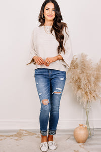 ribbed bell sleeve sweater