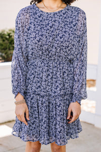 It's A New Day Navy Blue Ditsy Floral Dress