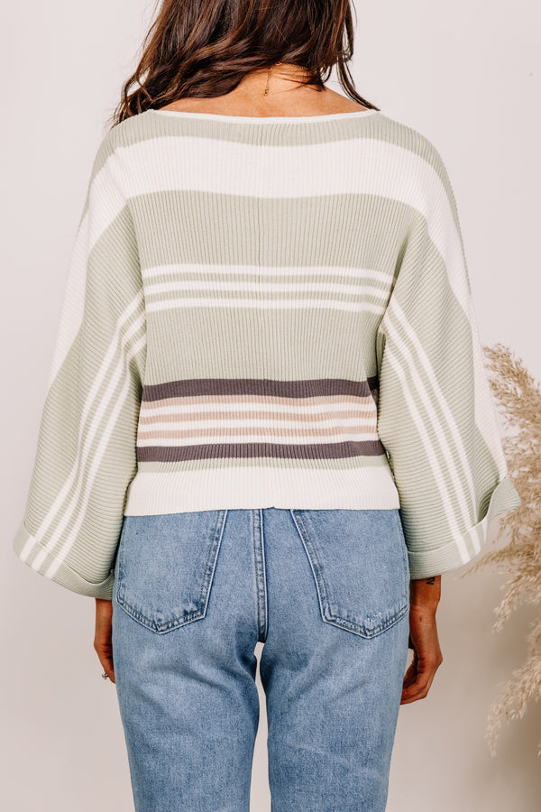 Cute Sage Green Striped Sweater Classic Sweaters Shop The Mint