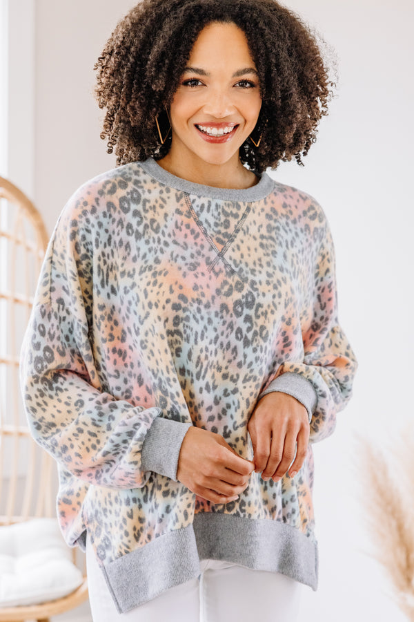 colorful leopard print pullover