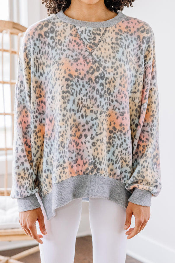 colorful leopard print pullover