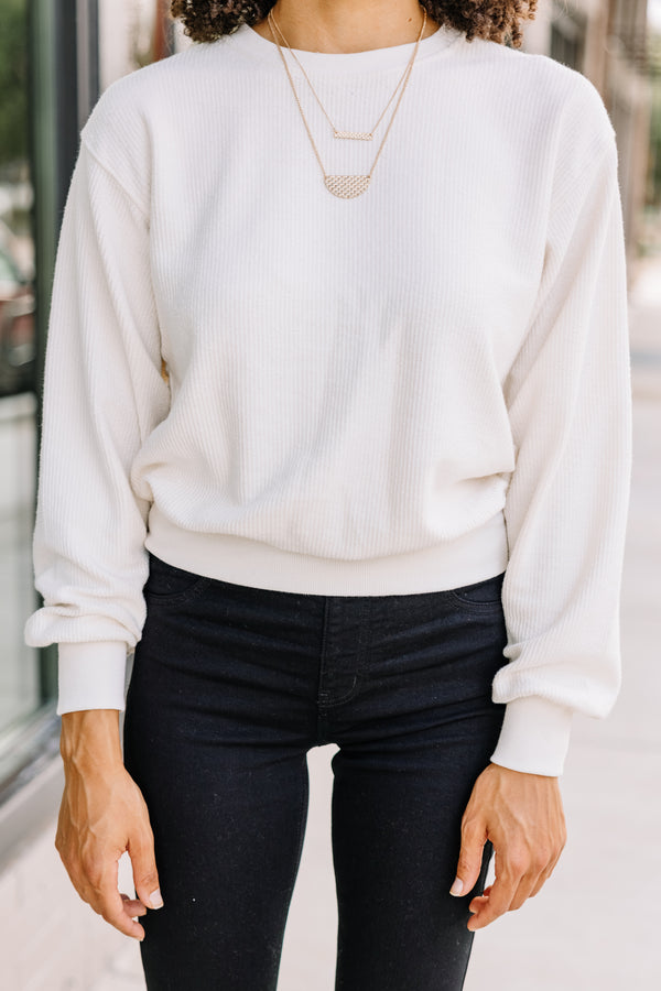 white ribbed pullover