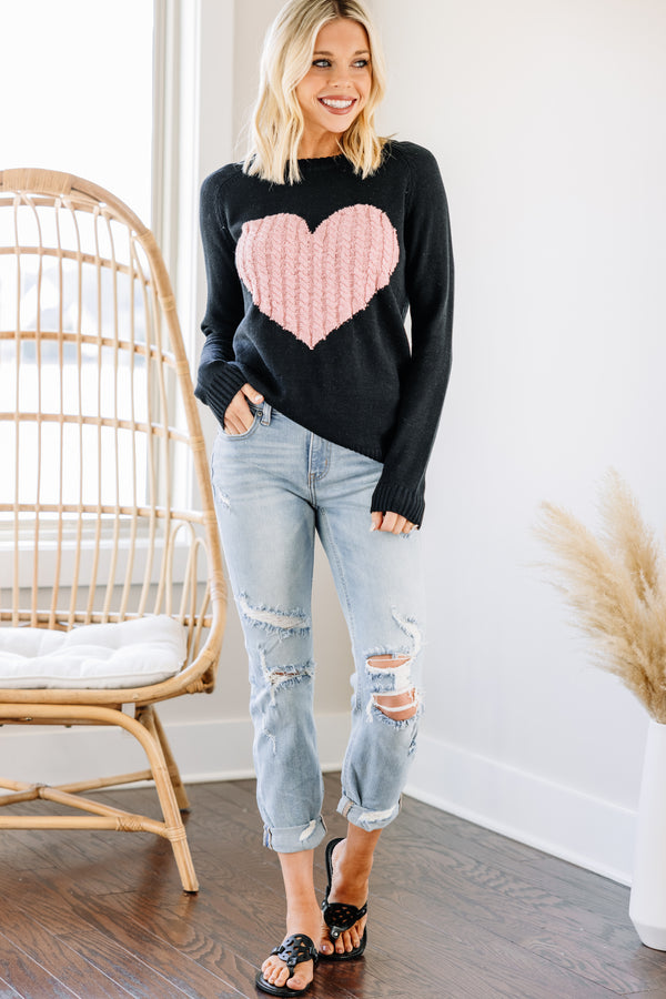 All For Love Black And Pink Heart Sweater