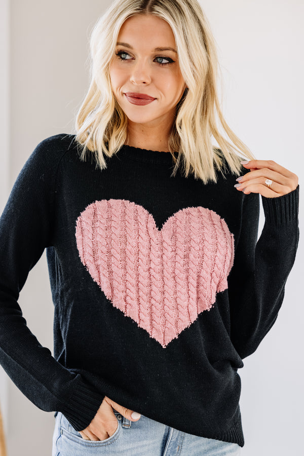 All For Love Black And Pink Heart Sweater