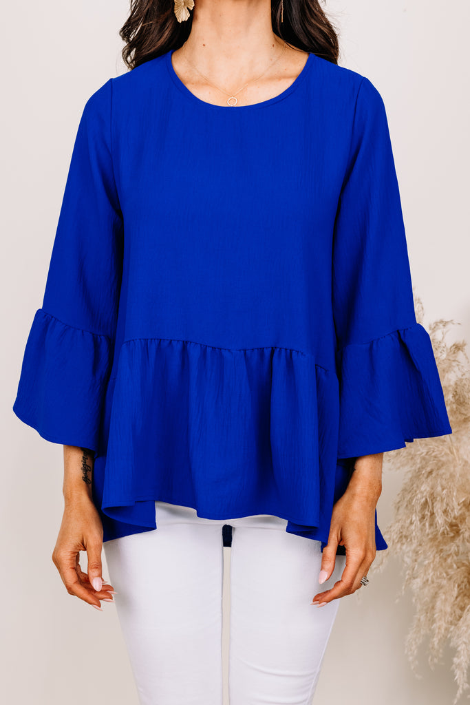 Flattering Royal Blue Peplum Top - Feminine Tops – Shop the Mint