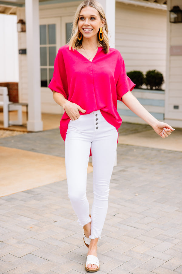 bright pink short sleeve top
