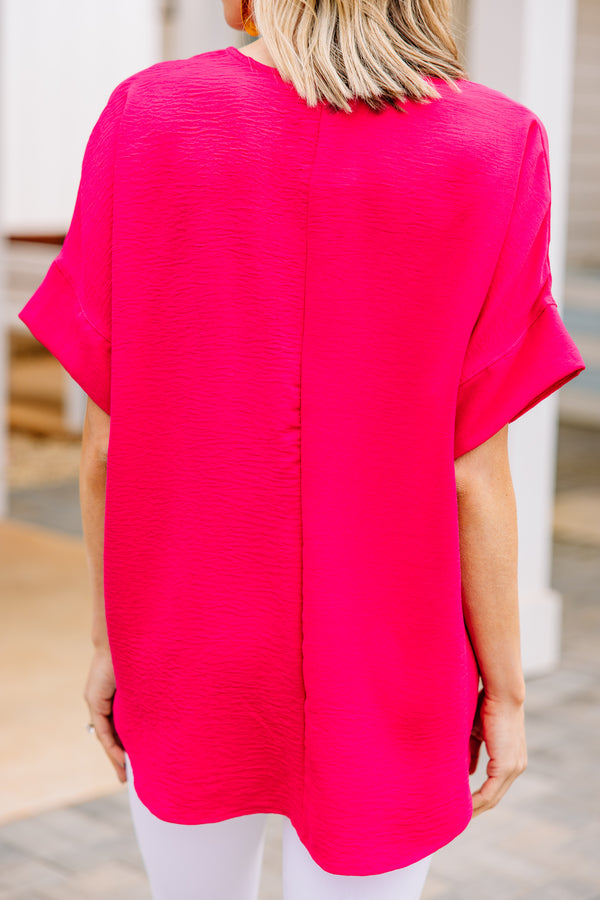 bright pink short sleeve top