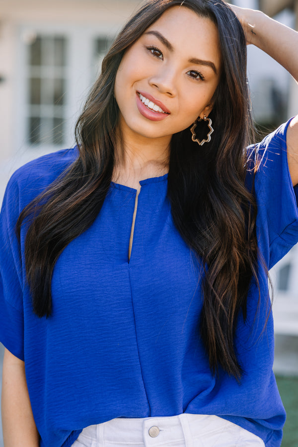 Simple Royal Blue Relaxed Fit Top