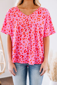 bold pink leopard top