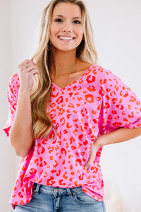 bold pink leopard top