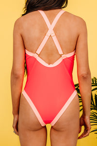 solid pink one piece swimsuit