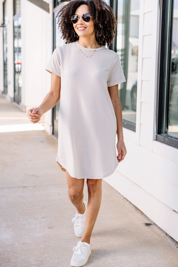 On The Go Taupe Brown T-shirt Dress