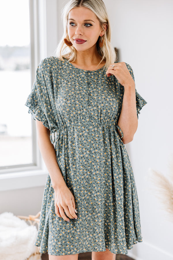 green ditsy floral dress